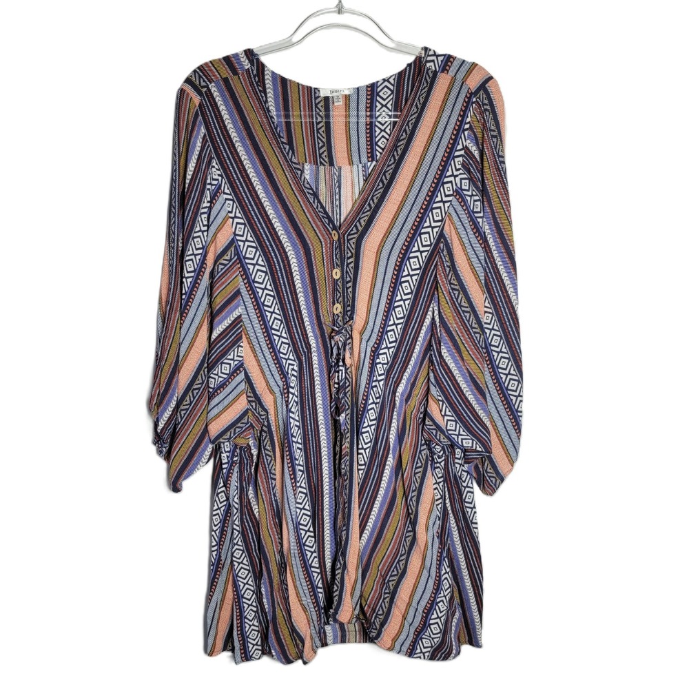 JODIFL Women's Boho Dress Size M Dolman Sleeve  V Neck Button Up Festival Hippie